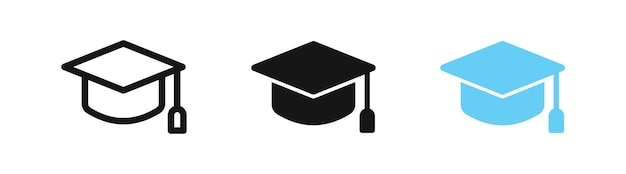 University cap icon Academic hat symbol Student degree signs Education symbols Graduate icons Black blue color Vector sign