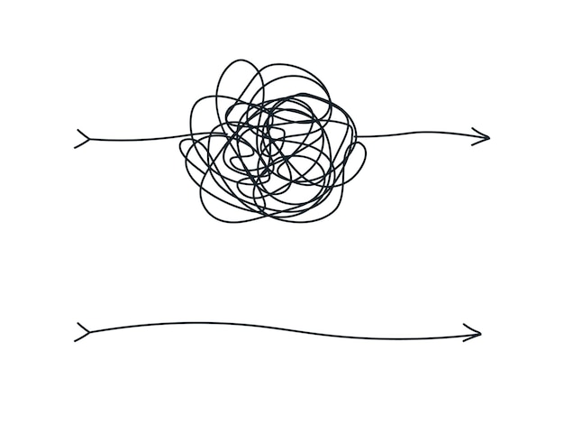 unraveling chaos tannle psychotherapy hand drawn concept messy flat line chaos path