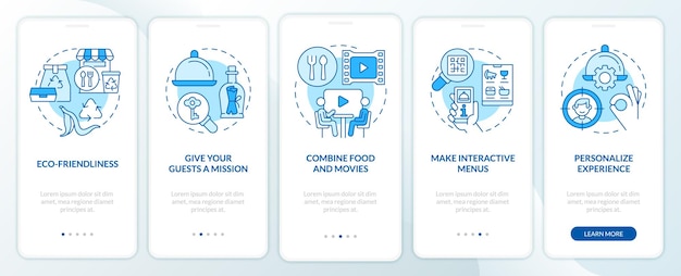 Unusual dining experiences blue onboarding mobile app screen