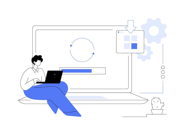 upgrade software abstract concept vector illustration man with laptop upgrades professional software change tariff plan in application modern it technology program download abstract metaphor
