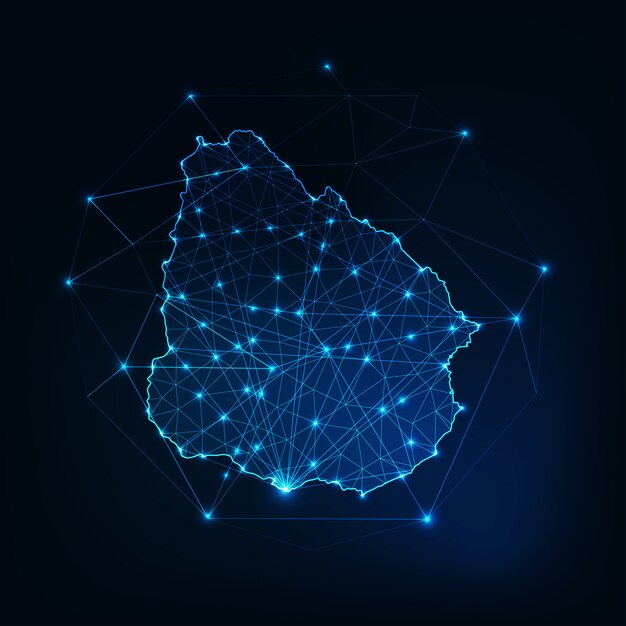 uruguay map outline with stars and lines abstract framework background