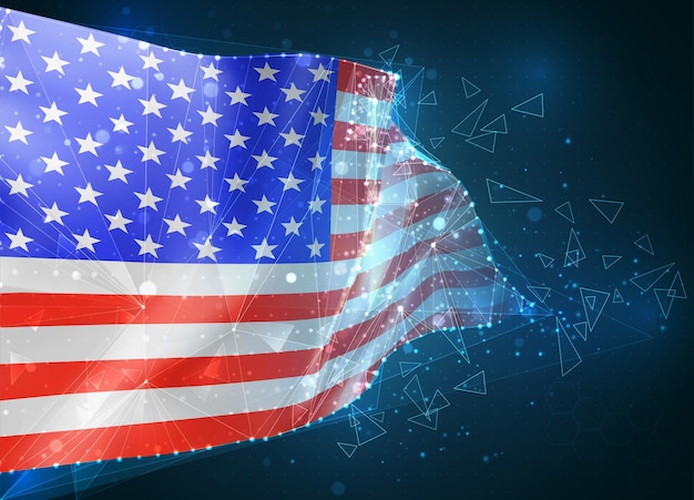 Usa, america, flag, virtual abstract 3D object from triangular polygons on a blue background