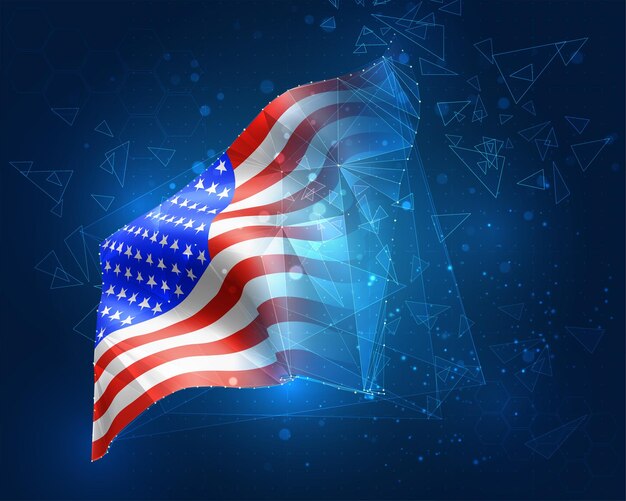 Usa, america, flag, virtual abstract 3D object from triangular polygons on a blue background