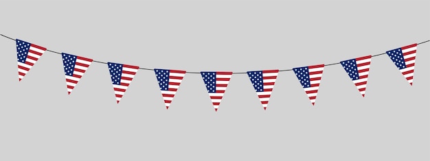 USA National Freedom Day bunting garland string of triangular flags national colors pennant retro style vector illustration