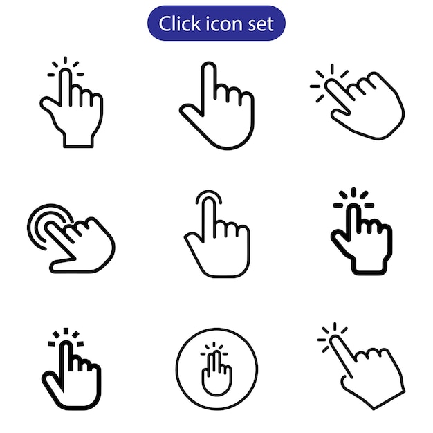 user interface vector art click icon set on white background