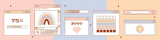 User Interface y2k stickers Retro icon browser window paint buttons Nostalgia pc operating system