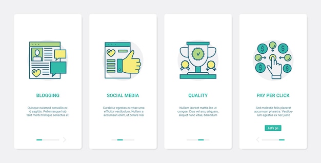 UX UI-skjermsett for mobilapp for online handelsvurdering i sosiale medier