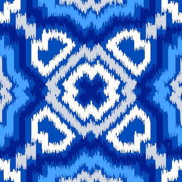 Uzbek ikat silk fabric pattern indigo blue and white colors