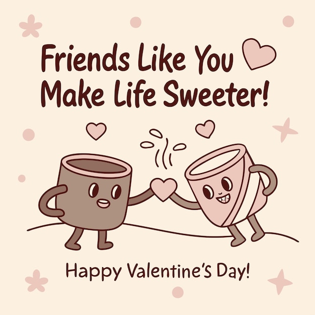 valentines day heart shaped mugs illustration best friends celebrating valentines day