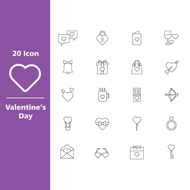 Valentines Day icon Set Outline Style