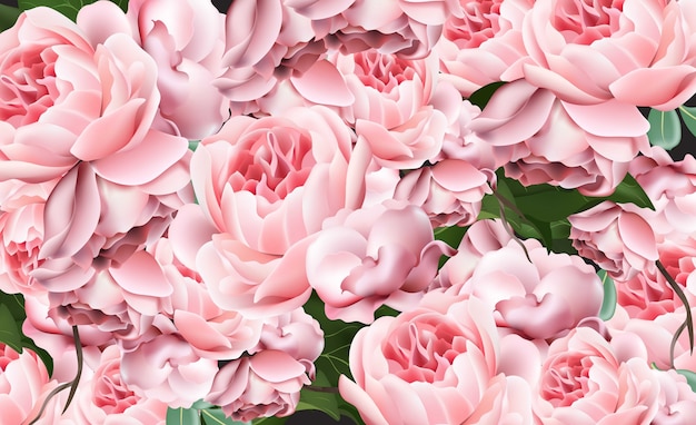 Valentines day pattern Pink Roses Vector realistic illustrations