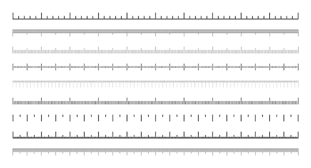 Various measurement scales with divisions realistic scale for measuring length or height in