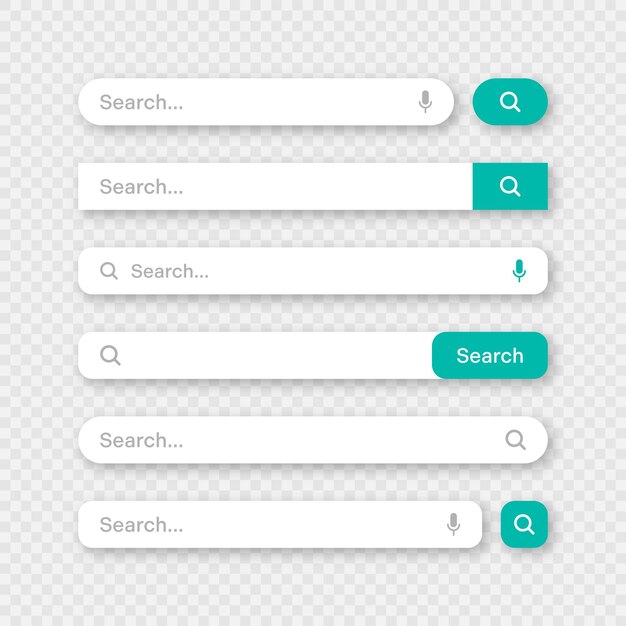 Various search bar templates Internet browser engine with search box address bar and text field UI design website interface element with web icons and push button Vector illustration