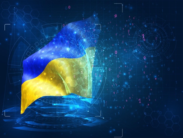 Vector 3d flag on blue background with hud interfaces