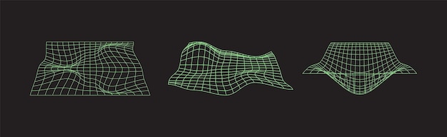 Vector 3d wireframe shapes set distortion figures