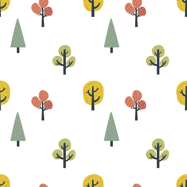 Vector abstract cute hand drawn illustration with trees on white background