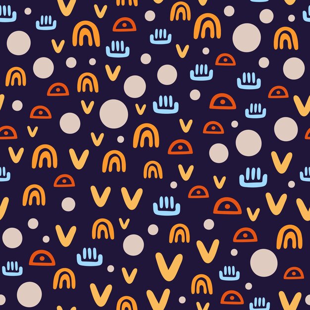 Vector abstract seamless pattern with simple geometric shapes and doodles