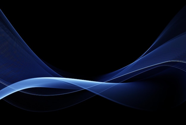 Vector abstract shiny blue wave design element on dark background Transparent flow of wavy wave lines