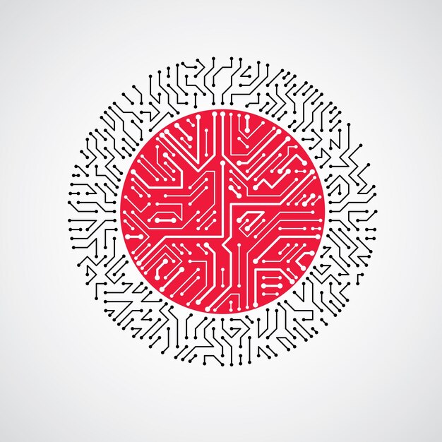 vector abstract technology illustration with round monochrome circuit board. high tech circular digital scheme of electronic device.
