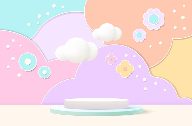 vector background with cute design geometric pastel color background design for kids product display podium 3d renderxd