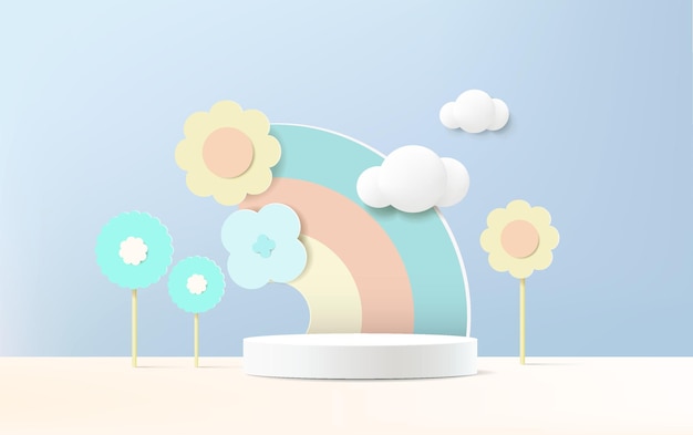 vector background with cute design in paper cut style geometric pastel color background design for cosmetic or product display podium 3d renderxd