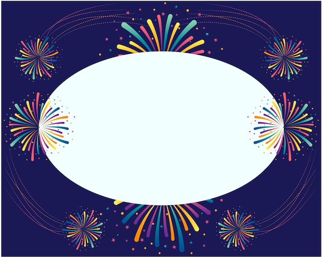 Vector background with fireworks located around an oval where you can place your text
