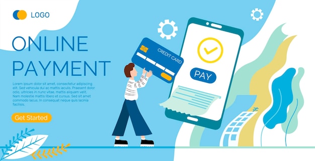 vector banner template for a web page on the topic of online payment via a mobile app
