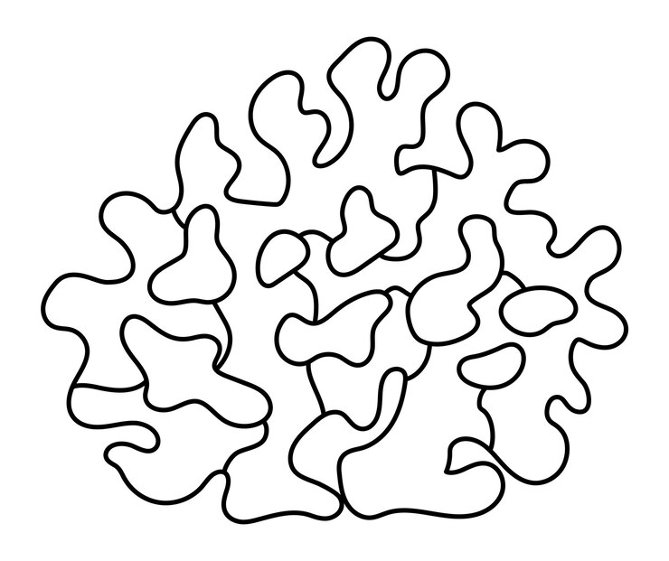 Vektor vector black and white coral icon under the sea line illustration with cute seaweeds ocean plant clipart cartoon underwater or marine clip art or coloring page for children