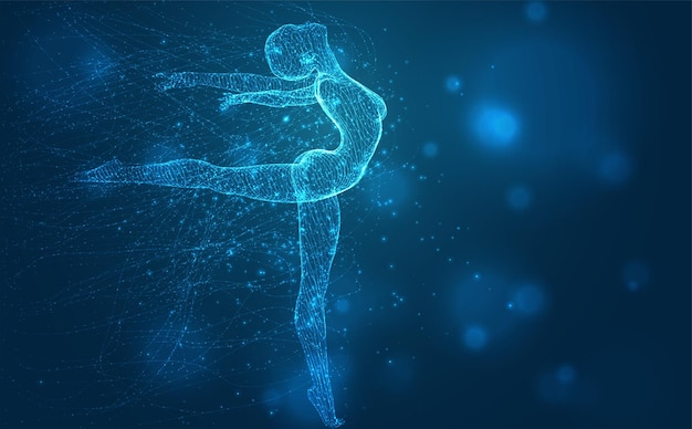 vector blue background fragile female figure dancing tangled