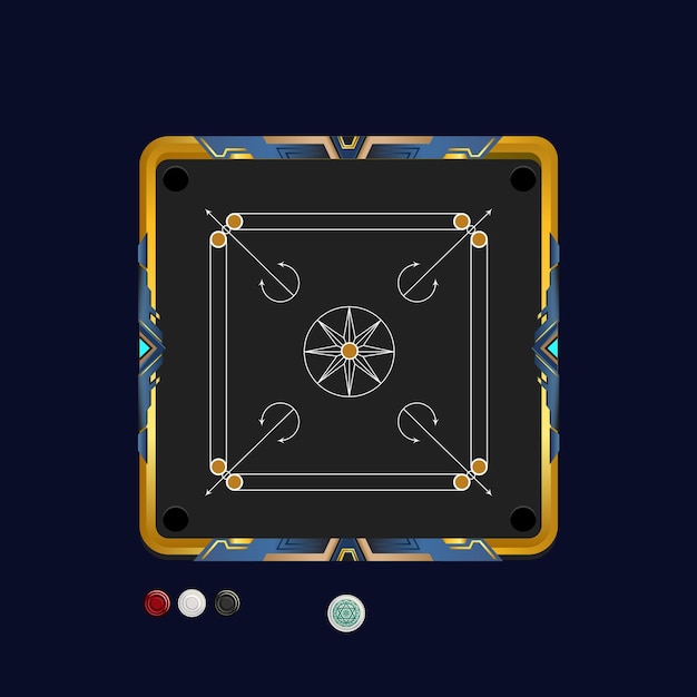 vector carrom board design for the mobile game user interface. board game with a striker and coins.