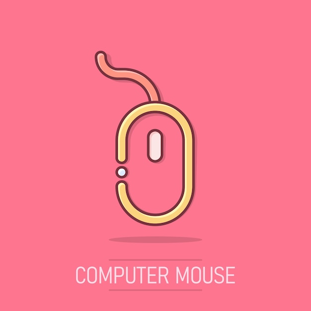 Vector cartoon computer mouse icon in comic style Computer cursor sign illustration pictogram Mouse business splash effect concept