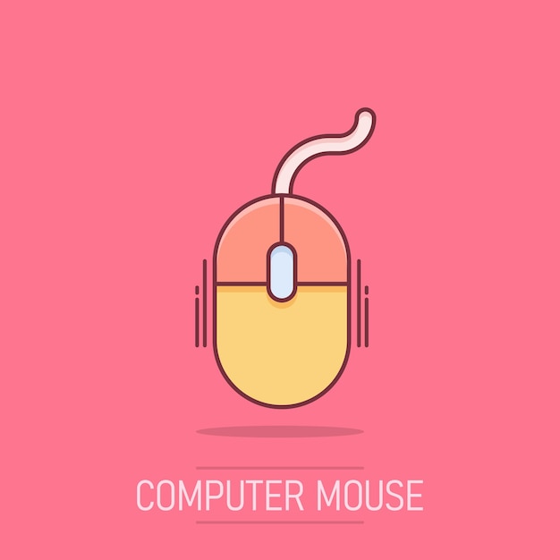 Vector cartoon computer mouse icon in comic style Computer cursor sign illustration pictogram Mouse business splash effect concept
