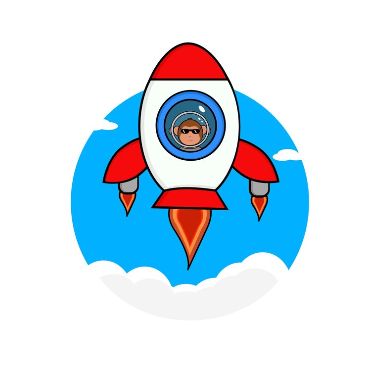 Vector Cartoon Icon Illustration Cute Monkey Astronaut Driving a rocket Premium Isolated Vector