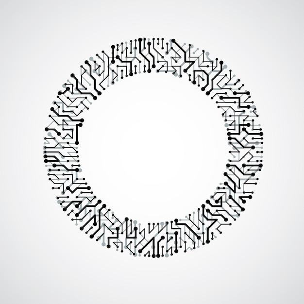 vector circuit board circle, digital technologies abstraction. black and white computer microprocessor scheme, futuristic design.