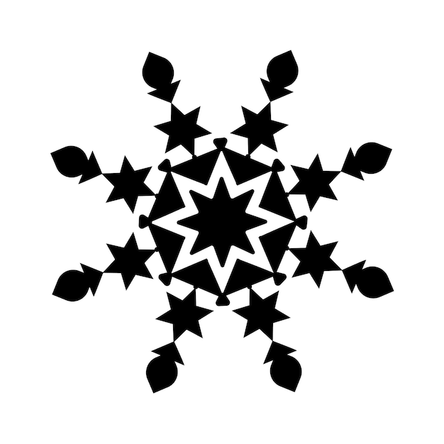 Vector cold snowflake made of geometric shapes front view Isolated black element on white backgroun