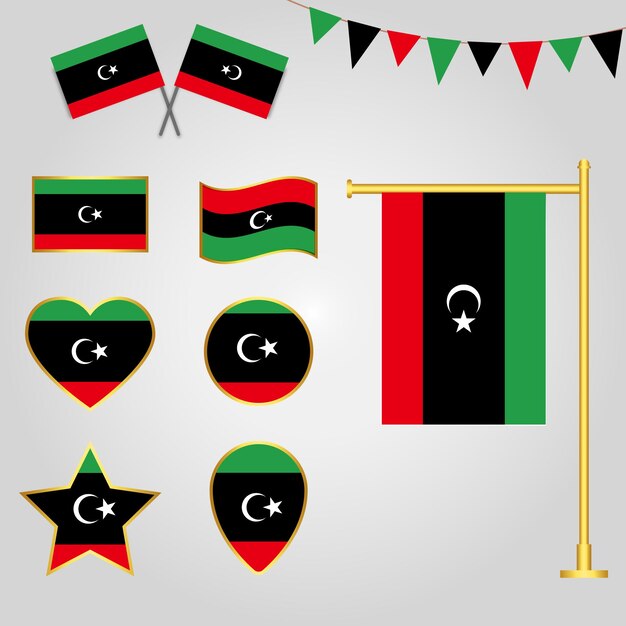 Vector collection of Libya flag emblems and icons in different shapes vector illustration of Libya