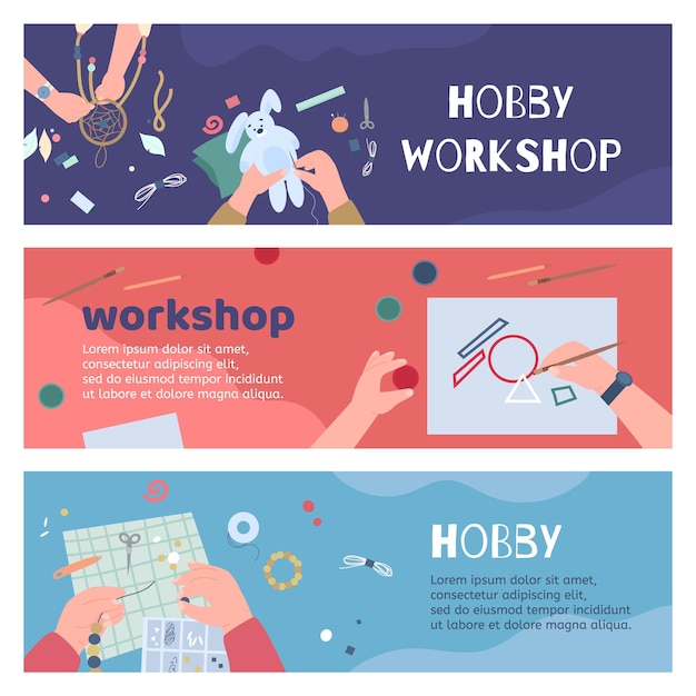 vector colorful banners craft workshop for making handmade creative craftworks