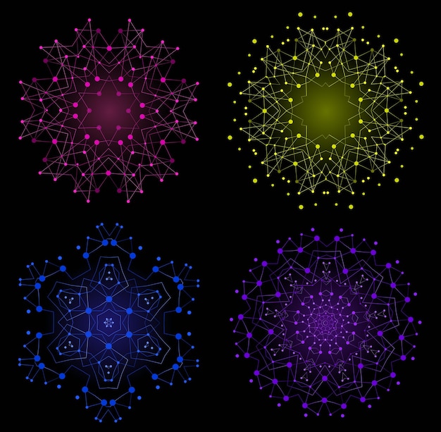 Vector Colorful Bright Shape Molecular Structure with Lines and Dots Background Set