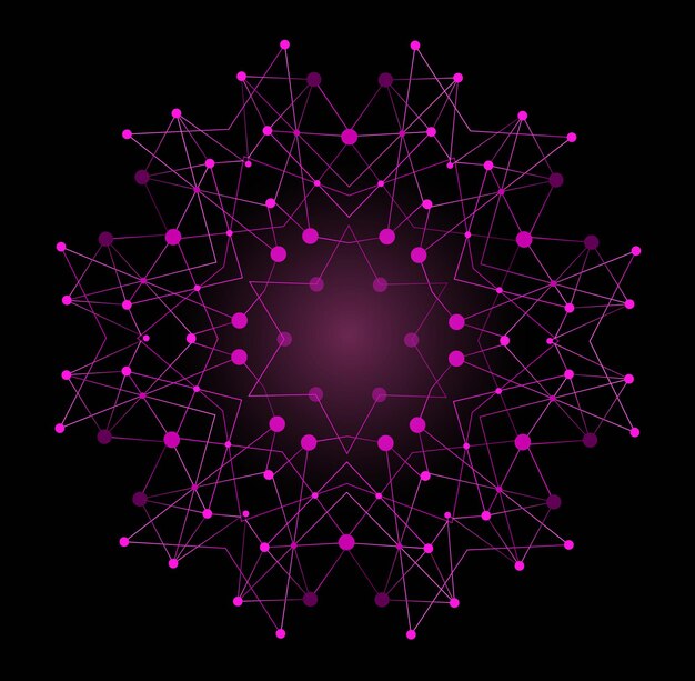 vector colorful bright shape, molecular structure with lines and dots background.