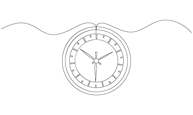 vector continuous one simple single abstract line drawing of clock isolated on white background