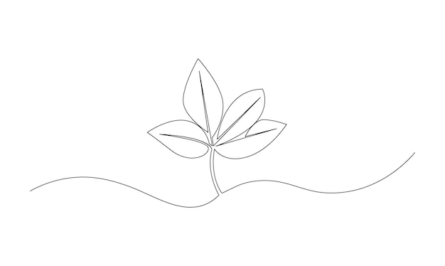 Vector continuous one simple single abstract line drawing of leaf isolated on a white background