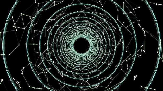 vector cyber futuristic speed tunnel scifi wormhole abstract 3d wireframe portal with lines and dots