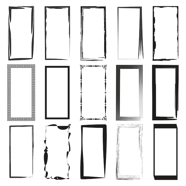 Vector decorative frames Black rectangular shapes Distressed and clean designs White background