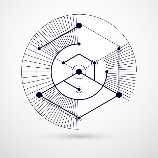 vector drawing of black and white industrial system created with lines and 3d cubes. modern geometric composition can be used as template and layout.