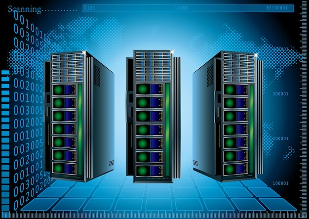 vector drawn web server, global communication concept.