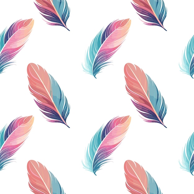 vector Feather seamless background Various feathers isolated on white repeat pattern with feathers
