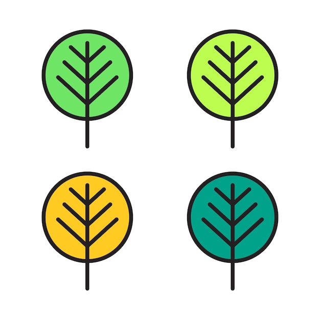 Vector Flat Design Tree Icon Set In Multiple Color