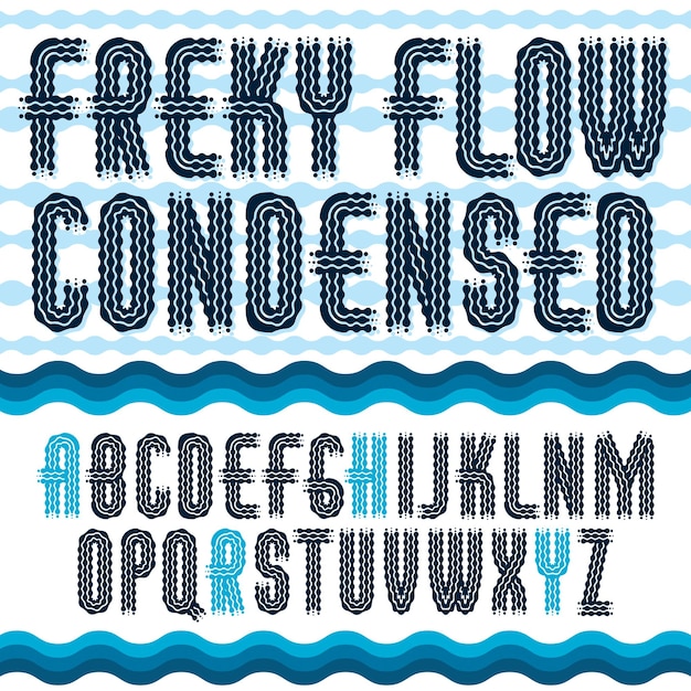 Vector funky capital English alphabet letters collection. Rounded bold retro type font, script from a to z best for use in logotype design. Created using waves, flowing lines.