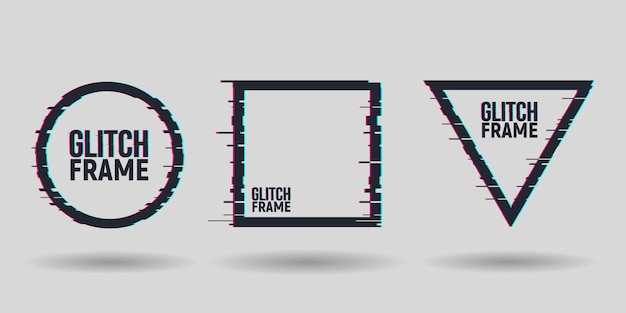 Vector geometric shapes frames with glitch effect Modern trendy backgrounds