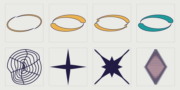 vector graphic assets set brutalism star and flower shapes objects in y2k style